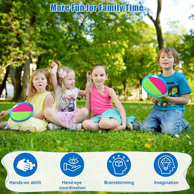 Aywewii Toss and Catch Ball Set Game Kids Outdoor Toys for Beach Pool Yard, Birthday Gift for Boy Girl Ages 3 4 5 6 7 8-12 Year Old, Outside Family Party Camping Games, 6 Paddles 3 Balls & Carry Bag