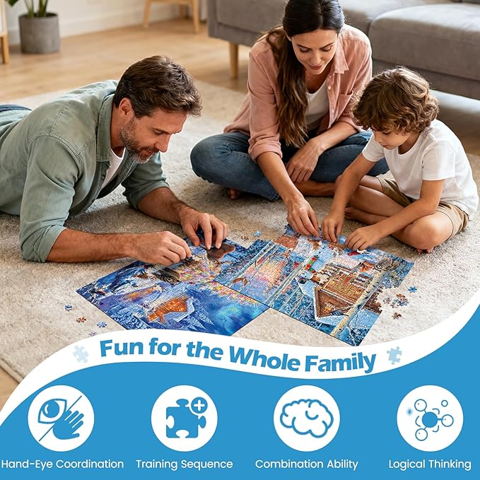 Sutinban 2 Pack Christmas 500 Piece Puzzles for Adults, Snowy Aurora Winter Jigsaw Puzzle for Adults Seniors, Happy New Year Gift Snowman Deer Challenging Colorful Puzzles Family Game Gift Decor