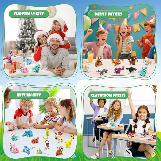 24 Packs Animals Building Sets for Kids,3 in 1, 72 Kinds of Transformable Building Block Toy,Compatible with Lego Party Favors,Classroom Student Prizes Birthday Gifts for Kid Age 6+
