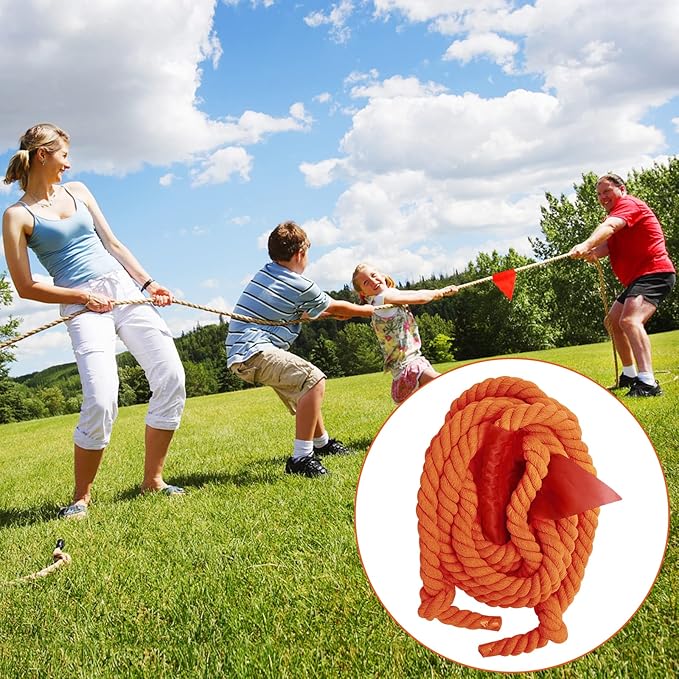 Tug of War Rope 60ft for Kids Adults, Outdoor Field Day Family Reunion Birthday Party Games, Outside Yard Backyard Lawn Camping Picnic Carnival Games for Team Building Activities, Orange