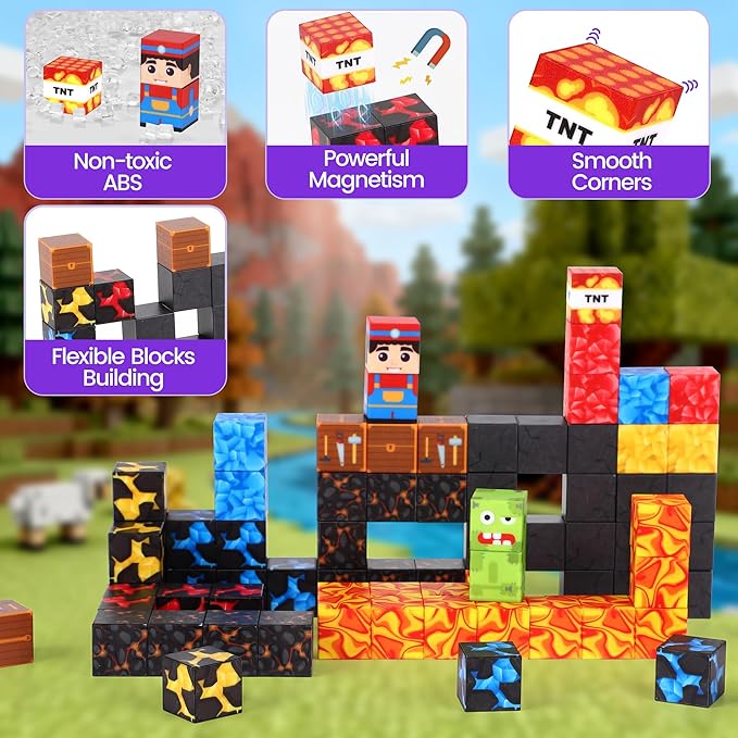 35PCS Magnetic Blocks Travel Set, Mini Magnetic Blocks Travel Toys for Kids Ages 3-5 4-8, Portable Magnet Cubes STEM Learning Toys with Portable Iron Storage Box Christmas Birthday Gifts