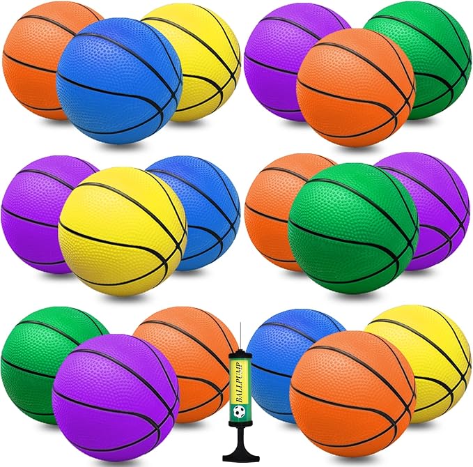 15Pcs 6" Mini Basketball Balls Bulk Small Basketball Set, PVC Small Basketballs for Over The Door Hoop Games Party Favors Indoor Outdoor Play Adults Kids Pool Beach Colorful