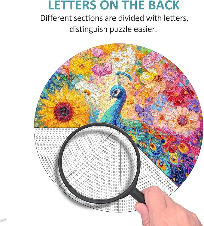 Flower Puzzles for Adults 1000 Pieces, Round Peacock Jigsaw Puzzles 1000 Pieces, Impossible Difficult Hard Challenging Puzzles for Adults, Art Puzzle for Home Decor (26.5 * 26.5in)