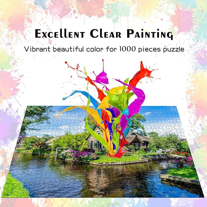 Jigsaw Puzzles for Adults 1000 Pieces, Giethoorn Village Interlock Perfectly Letter on Back No Dust, Home Decor Party Toy for Men Women Elders Seniors (27.5"x19.6"), 1:1 Poster