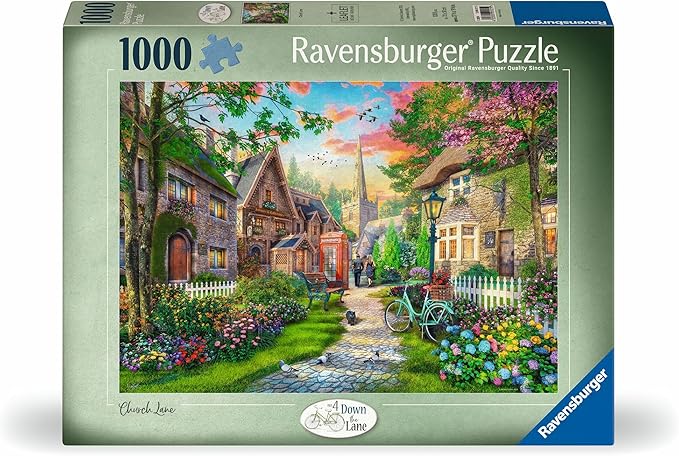 Ravensburger - Church Lane - 1000 Piece Jigsaw Puzzle - Charming English Village Church - Bright, Peaceful Imagery - Frameable - Premium Quality - Puzzles for Adults