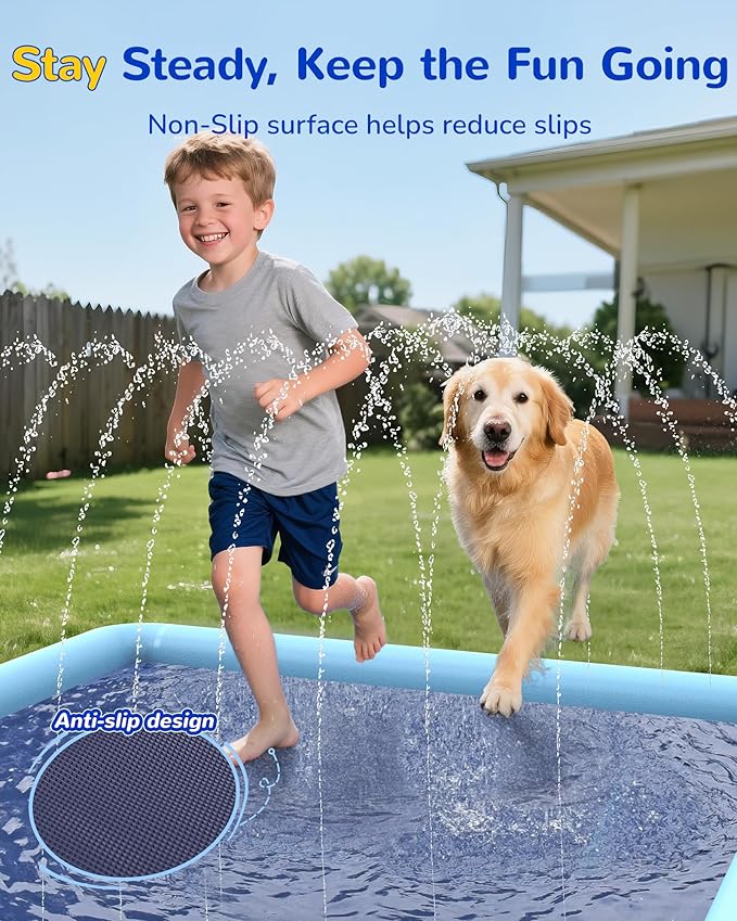 VISTOP Non-Slip Splash Pad for Kids and Dog, Thicken Sprinkler Pool Summer Outdoor Water Toys - Fun Backyard Fountain Play Mat for Baby Girls Boys Children or Pet Dog (67 * 67 inch, Blue&Blue)