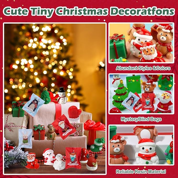 12-Pack Christmas Resin Mystery Bags – Mini Xmas Figurines Blind Bag Bulk for Holiday Crafts, DIY Decorations, Stocking Stuffers, Party Favors, Ornaments & Collectible Gifts
