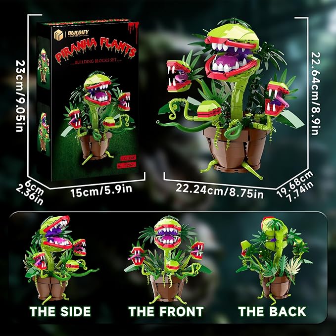 Piranha Plant Audrey 2 Building Blocks Set, Little Shop of Horrors Carnivorous Flower Model with 4 Openable Mouth, Toys Gifts for Kids Adults TV Movie Fans Halloween Christmas Birthday Gift（428PCS）