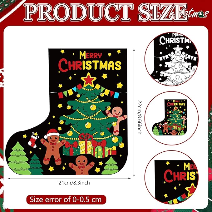 Zhanmai 30 Pcs Color Your Own Christmas Crafts Stockings Posters Bulk Painting Crafts DIY Your Own Santa Claus Snowman Stockings Poster for Xmas Party Holiday Activities