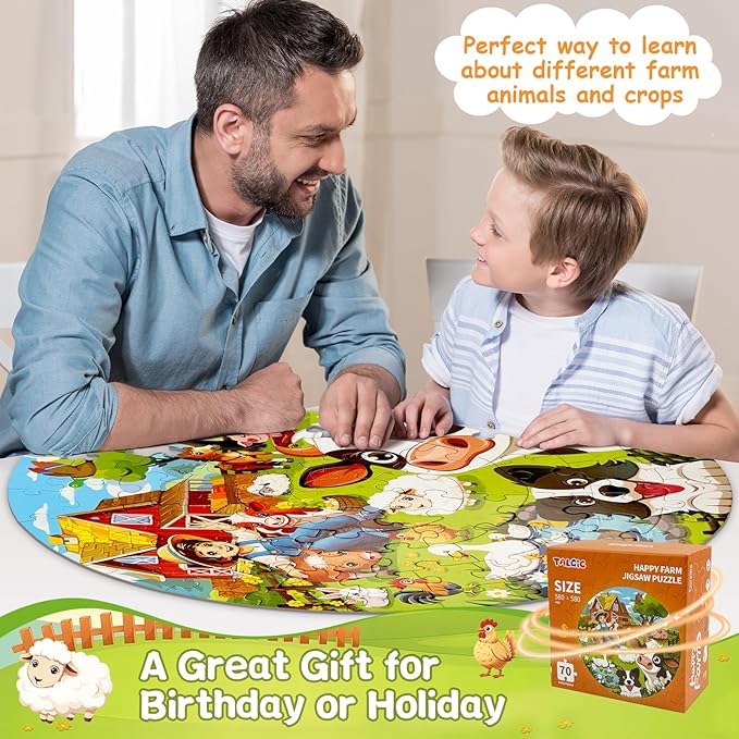 TALGIC Puzzles for Kids Ages 4-6, 70 Piece Round Floor Puzzles for Kids Ages 3-5 with Animals & Barn, Popular Educational Toys & Gift for 3 4 5 6 7 8 9 10