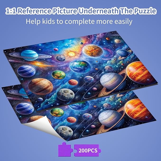 Puzzles for Kids Ages 6-8 8-10 Year Old, Solar System Planets 200 Pieces Jigsaw Puzzles for Kids Ages 10-12, Learning Educational Toys for Boys and Girls Ages 6 7 8 9 10 11 12 Year Old