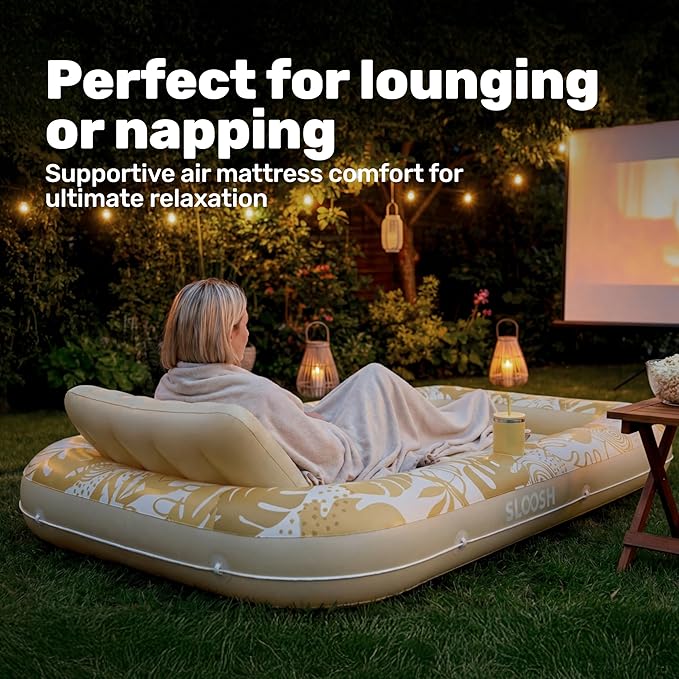 SLOOSH Inflatable Tanning Pool Lounger Float, 70" x 46" Pool Floats Adult with Pillow, 4 in 1 Suntan Tub Raft Floatie,Sunbathing Bed Lounge for Water Blow Up Kids Ball Pit Party Gifts, L-Golden White