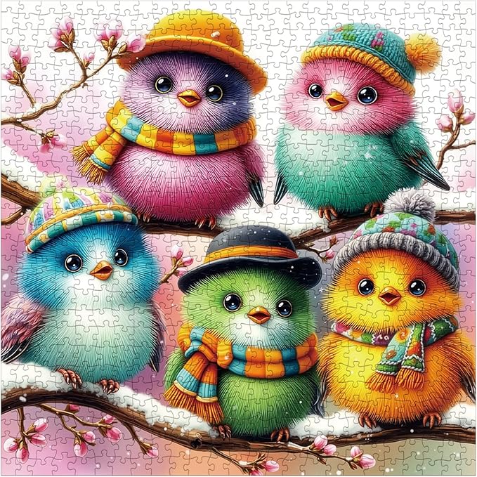 Colorful Bird Hat Puzzles for Adults 1000 Pieces Nature, Cute Chicken Flower Art Jigsaw Puzzles, Pretty Wildlife Impossible Hard Difficult Challenging Puzzle