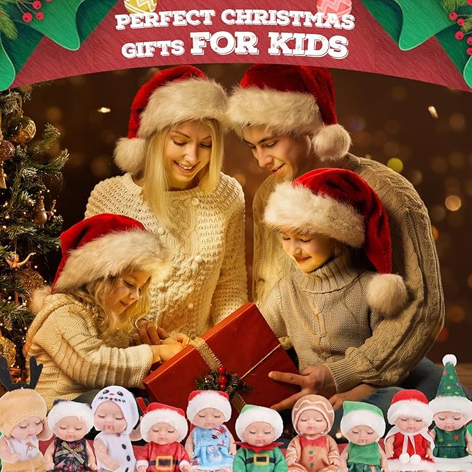 Hanaive 10 Pcs 4 Inch Mini Baby Dolls Lifelike Realistic Tiny Baby Dolls with Animal Clothes Cute Infant Figurine Gifts Set for Toddlers Girls Kids 3+ Easter Graduation Birthday(Santa Style)
