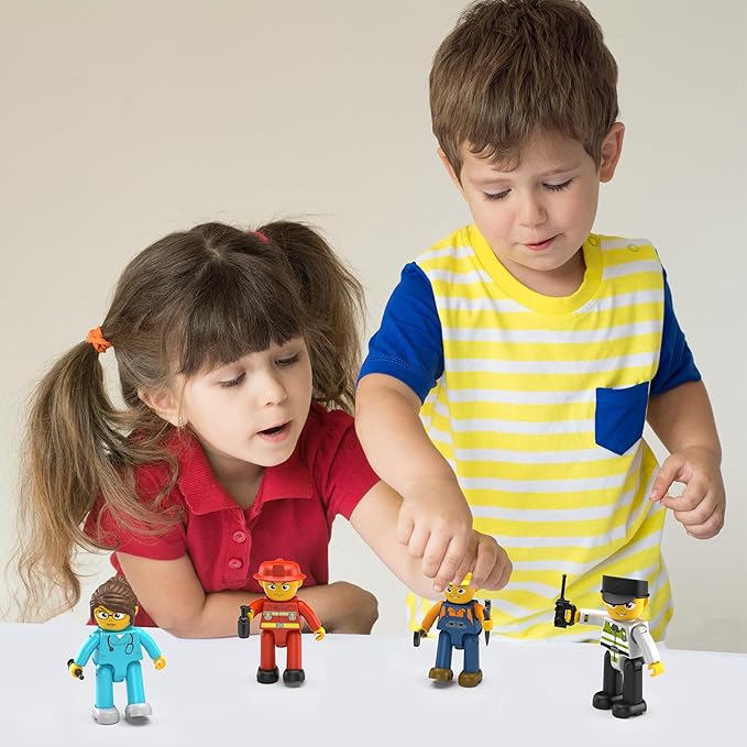 PicassoTiles Magnetic Tiles Action Figures 4 Piece City Characters for Magnet Tile Building Blocks Accessory Add On Pack Construction Block Set Toddler Toy Educational Learning Kit Age 3 and up PTA18