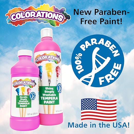 Colorations Paraben-Free Metallic Simply Washable Tempera Paint- Set of 6, 8 oz. Each Bottle, Non-Toxic, Classroom Essentials, Arts and Crafts Supplies for Kids and Adults
