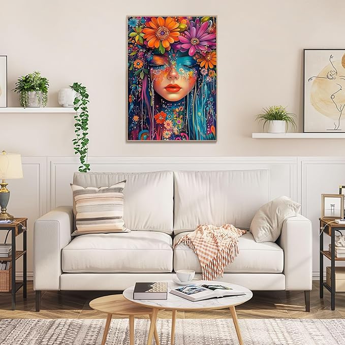 Puzzles for Adults 1000 Pieces, Jigsaw Puzzles with Floral Goddess, with Letters On Back, Colorful, Impossible Brain Teaser, Fidget Puzzle Games for Halloween, Christmas, Finished Size 20x28 Inches