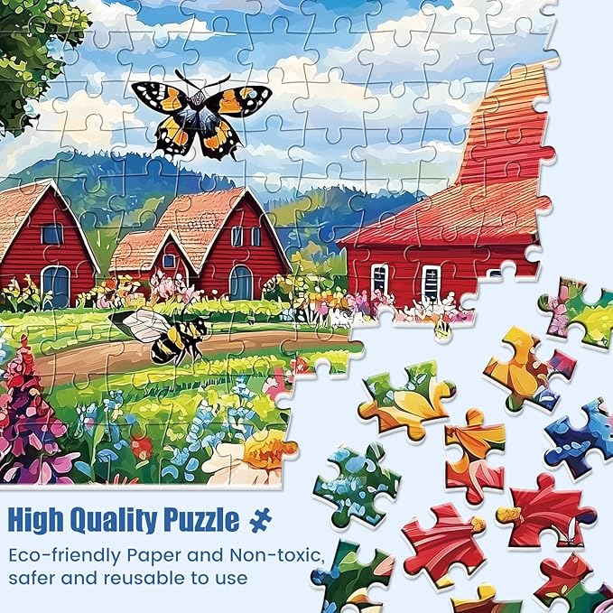 1000 Piece Puzzle for Adults, Honey Bee Farm Puzzles, Butterfly Flowers Garden Jigsaw Puzzles 1000 Pieces, Fun Landscape Puzzle for Adults Kids Seniors,Challenging Family Game Great Gift Idea,28*20 in