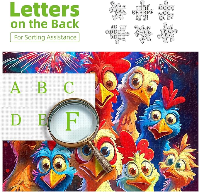 500 Piece Jigsaw Puzzle for Adults, Colorful Cartoon Chickens with Fireworks Design, Vibrant Family Puzzle Game, Fireworks Night Scene Art for Stress Relief