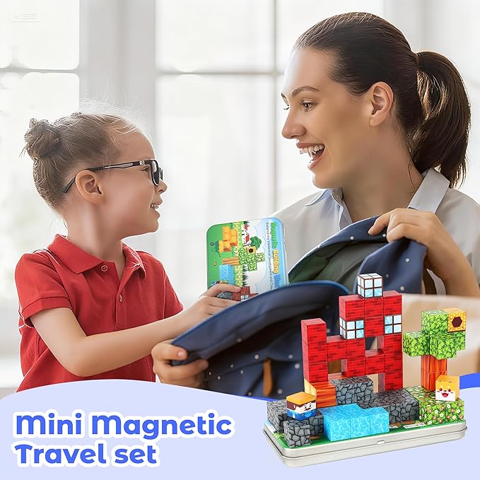 Mini Magnetic Blocks Travel Set, 35PCS Magnetic Blocks Travel Toys for Kids Ages 3-5 4-8, Portable Magnet Cubes Preschool Learning Toys with Portable Iron Storage Box Christmas Birthday
