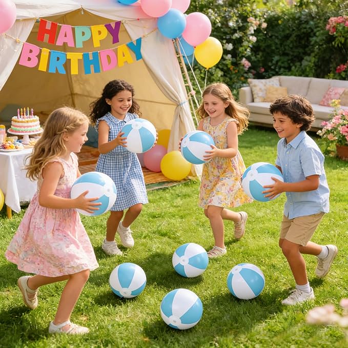 4 Pcs 16 Inch Inflatable Beach Balls Bulk Large Pastel Inflatable Decorated Ball Party Ornaments for Summer Swimming Pool Party Birthday Favors