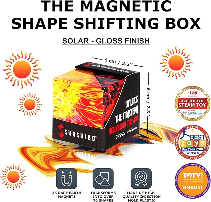 Shashibo Holographic Shape Shifting Box - STEM Magnetic Fidget Cube that Transforms Into Over 70 Shapes, Download Fun in Motion Toys Mobile App (Solar)