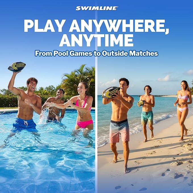 SWIMLINE Neoprene Pool & Beach Accessory for Active Group Play, Backyard Games, and Water Sports – Waterproof Soft Football, Black & Yellow, 10.5"
