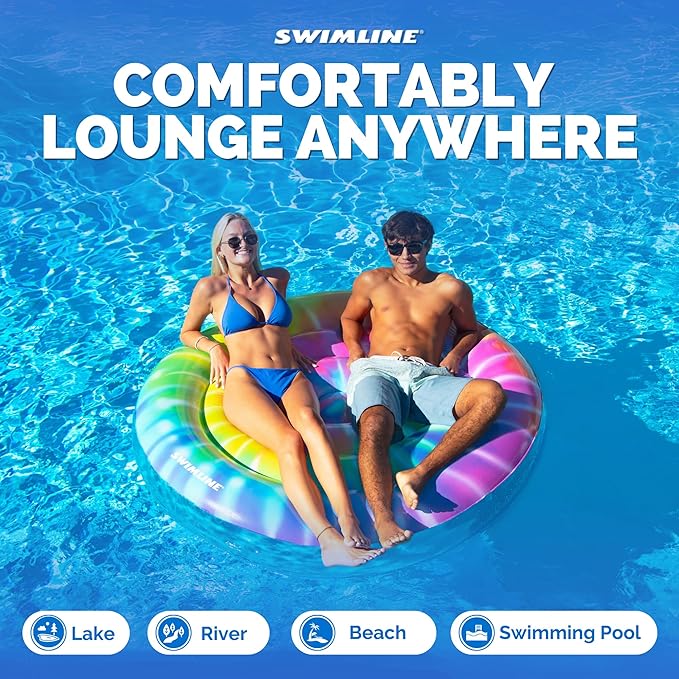 SWIMLINE Original Tie Dye (Spiral) Pool Float – Durable Vinyl Lounger for Adults & Teens – Fun Pool Float for Lake, Beach, or Backyard – Easy to Inflate and Store