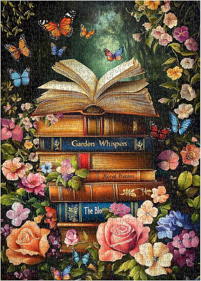 Vintage Book Puzzles for Adults 1000 Pieces,PICKFORU Retro Flower Garden Jigsaw Puzzle Wildflower Pages，Difficult Plant Floral Puzzle for Book Lovers