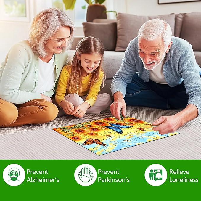 Blueforest 6 Pack Large Piece Jigsaw Puzzles for Seniors, 36 Pieces Easy Grip Puzzles with 1:1 Reference Poster, 11.8"x8.6" Dementia Puzzles for Elderly, Brain Exercise Gifts