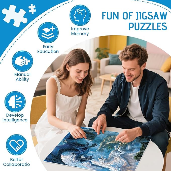 500 Piece Puzzle for Adults,Fantasy Dragon Fight Puzzle for Adults Elderly,Recycled Cardboard Battle of Two Dragons Puzzles 500 Piece,Creative Challenging Puzzle Family Game Nights Gift,20.5 * 15in
