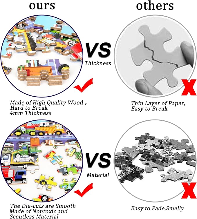 LELEMON 60 Pieces Puzzles for Kids Ages 4-8 Traffic Jam Puzzle for Boys Girls Transportation Vehicles Children Learning Educational Puzzles Portable Box Pack Toys
