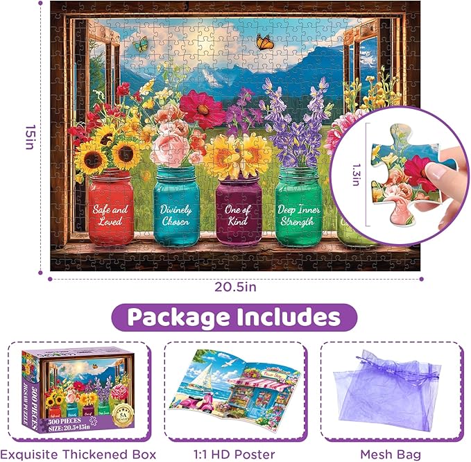 Puzzles for Adults 500 Pieces,Beautiful Glass Vase Puzzle for Adults 500 Pieces,Spring Flowers Jigsaw Puzzles for Seniors, Perfect for Game Nights Giving Puzzles,20.5x15 in