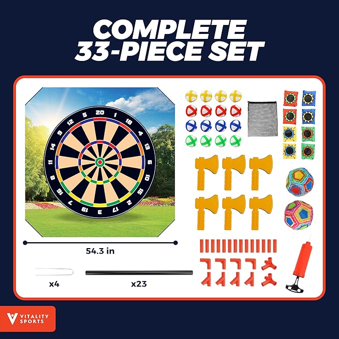 Vitality Sports Golf Chipping Game with Stand - Golf Target Battle Games with Putting Mat, 12 Sticky Balls, 6 Axes, 2 Soccer Balls, 8 Bean Bags, Axe Throwing Game for Backyard