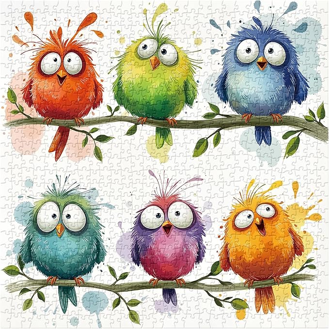 Funny Birds Puzzles for Adults 1000 Pieces, Cute Colorful Cartoon Animal Jigsaw Puzzle, Challenging Bird Art Puzzle for Family Home Decor