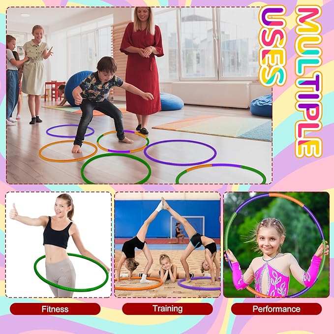 Sratte 6 Pcs Exercise Hoop Detachable Adjustable Plastic Hoops Snap Together Toy Ring Color Playground Toys for Girls and Boys Party Games, Sports, Exercise, Dog Training (28 Inch,Red,Yellow,Blue)