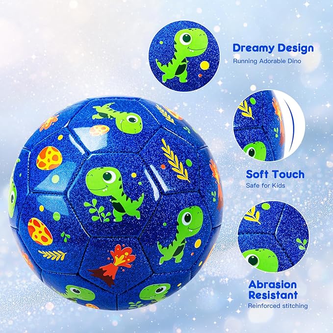 Soccer Ball Size 2 Size 3 Size 4 For Toddlers Kids Ages 1-3 3-8 8-12 - Glitter Unicorn Dinosaur Design - Sports & Outdoors Ball with Pump Deflated - Gift for Girls Boys Children Youth School Birthday