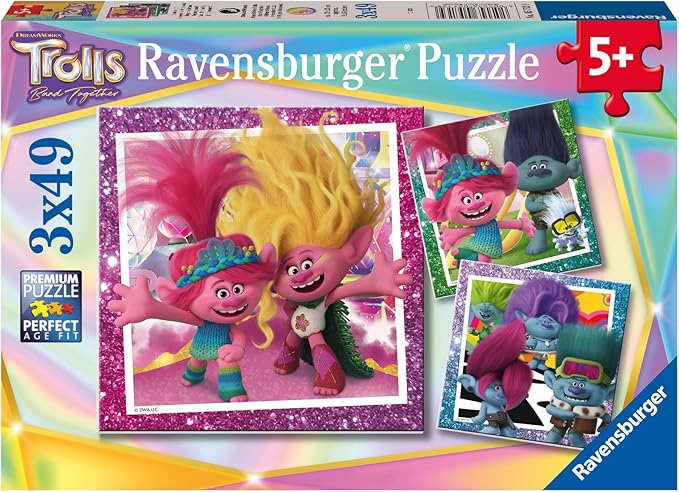 Ravensburger Trolls 3 Puzzle Set | 3x49 Piece Jigsaw Puzzles for Kids | Screen-Free Activity | Boosts Concentration and Focus | Great Gift