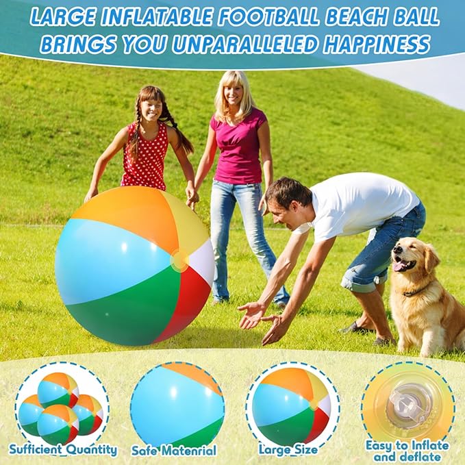 Sosation 4 Pcs Giant Inflatable Beach Ball 30inch Large Baseball Soccer Basketball Football 2.5ft Inflatable Sport Ball for Summer Pool Beach Outdoor Sports Themed Party(Rainbow Style)