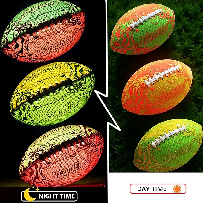 USB-C Rechargeable Football with LED Lights - Glow in the Dark Football, 9.25-inch Dual-Color Light-Up Ball, Night Play Sports Gift for Boys & Girls Outdoor Games