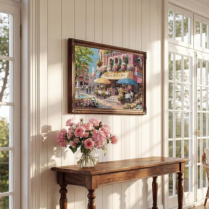 Puzzles for Adults 1000 Pieces, Spring Italy Bistro Flower Street Landscape,1000 Piece Puzzle for Adults Seniors, European Hard Jigsaw Puzzles with Letters on Back, 1:1 Poster