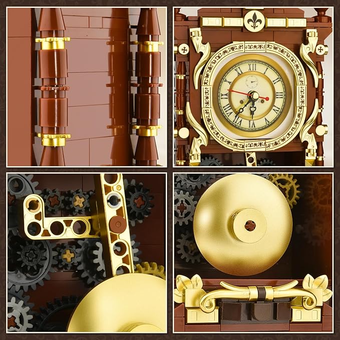 Retro Clock Building Set for Adults,Vintage Pendulum Clock Model with Rotating Gears,Home Decor Mechanical Building Blocks Toys, Gift for Boys and Girls 8+ (751 Pieces)