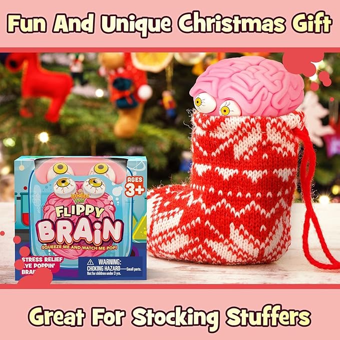 IPIDIPI TOYS Flippy Brain Squishy Eye Popping Toy – Easter Basket Stuffers - Fun Fidget Sensory Squeeze Toy, Birthday Party Favors, Goodie Bag Stuffers for Boys and Girls