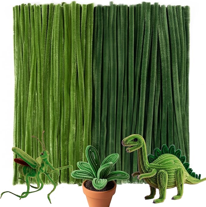 Caydo 200 Pieces Green Pipe Cleaners,Thick Fluffy Chenille Stems, Pipe Cleaner Crafts for Arts & Crafts, Perfect for Making Animals, Flowers, and Easter Decorations
