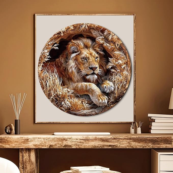 1000 Piece Puzzle for Adult, Lion Jigsaw Puzzle 1000 Pieces, Impossible Challenging Fun Puzzle for Adult, Round 26.6 x 26.6 Inch Unique Difficulty Puzzle for Birthday Gift