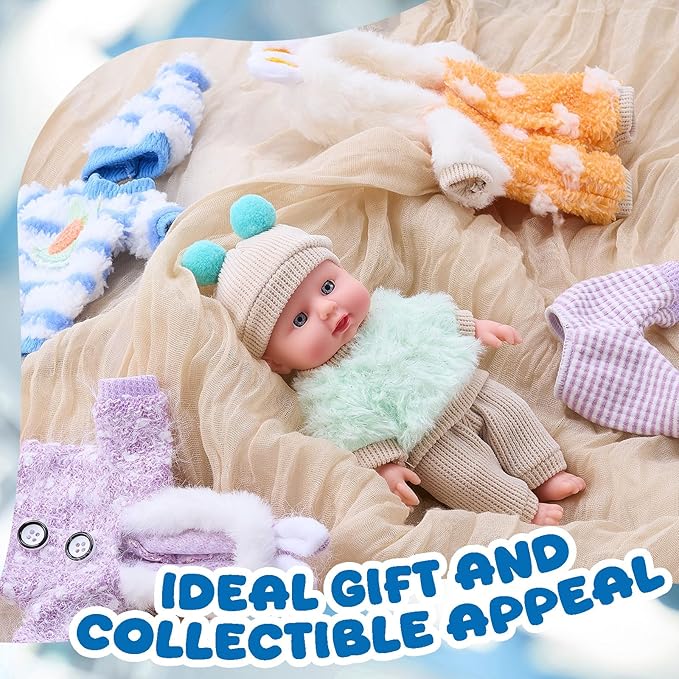 Halloscume 4 Set 6-7 Inch Doll Clothes Reborn Baby Dolls Clothes Costumes Outfits Christmas Birthday Gift Cute Pretend Doll Outfits, Dress up Accessories, No Dolls(Winter)