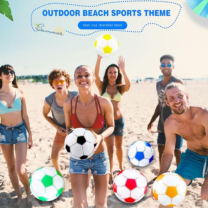 16 Pack 16 Inch Inflatable Soccer Balls Beach Balls Bulk Colorful Blow Up Beach Soccer Balls Party Favor for Outdoor Summer Pool Beach Sports Party Favor, 8 Colors
