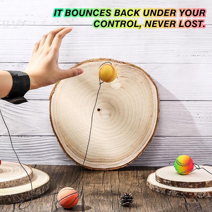 Skylety Wrist Return Ball on a String 1.85'' Rebound Sport Ball with Elastic Strap and String, Basketball Baseball Soccer Tennis Wristband Toy for Teens Adults Gifts, Wrist Exercise or Play