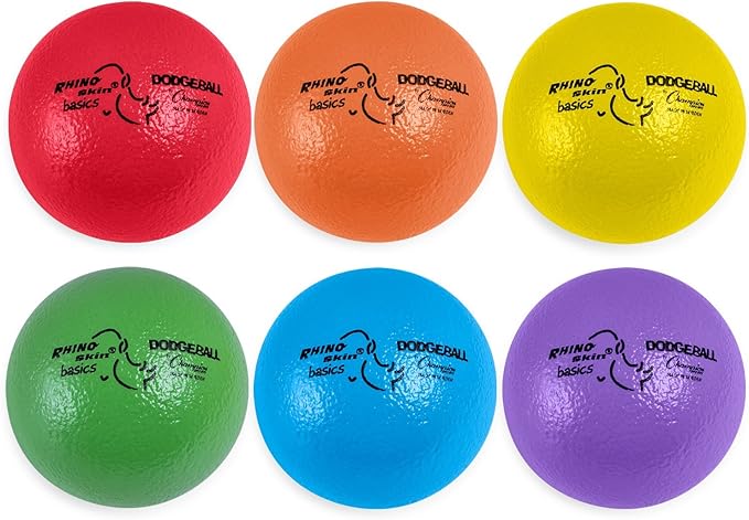 Champion Sports Rhino Skin Dodgeball Set – 6 Soft Foam Balls with Durable Coating, 6" or 7" for Gym, Playground Play