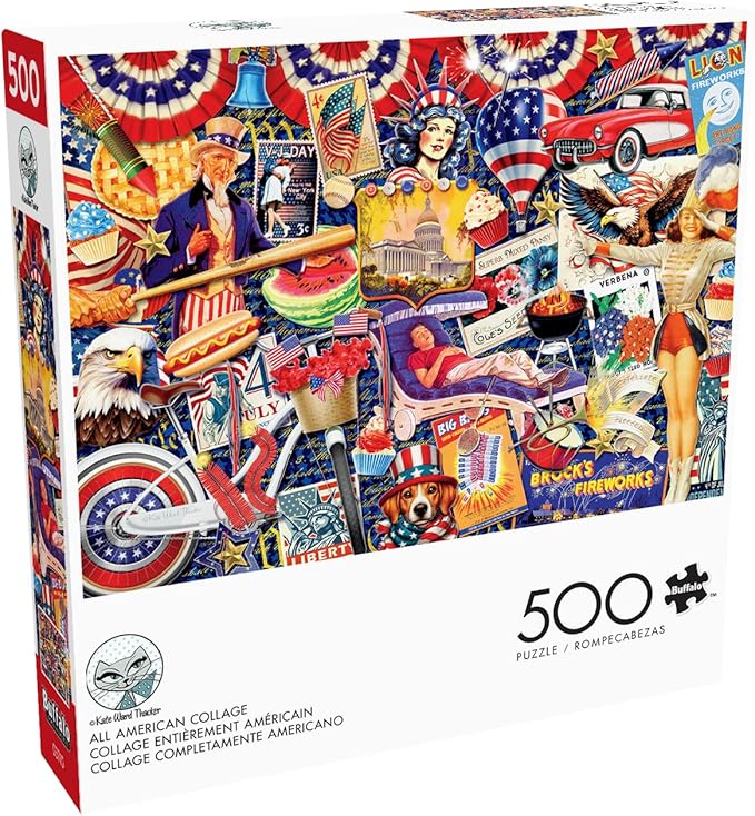 Buffalo Games - Kate Ward Thacker - All American Collage - 500 Piece Jigsaw Puzzle Colorful Puzzle for Adults – Precision-Cut Pieces, Beautiful Artwork, and Hours of Relaxing Fun